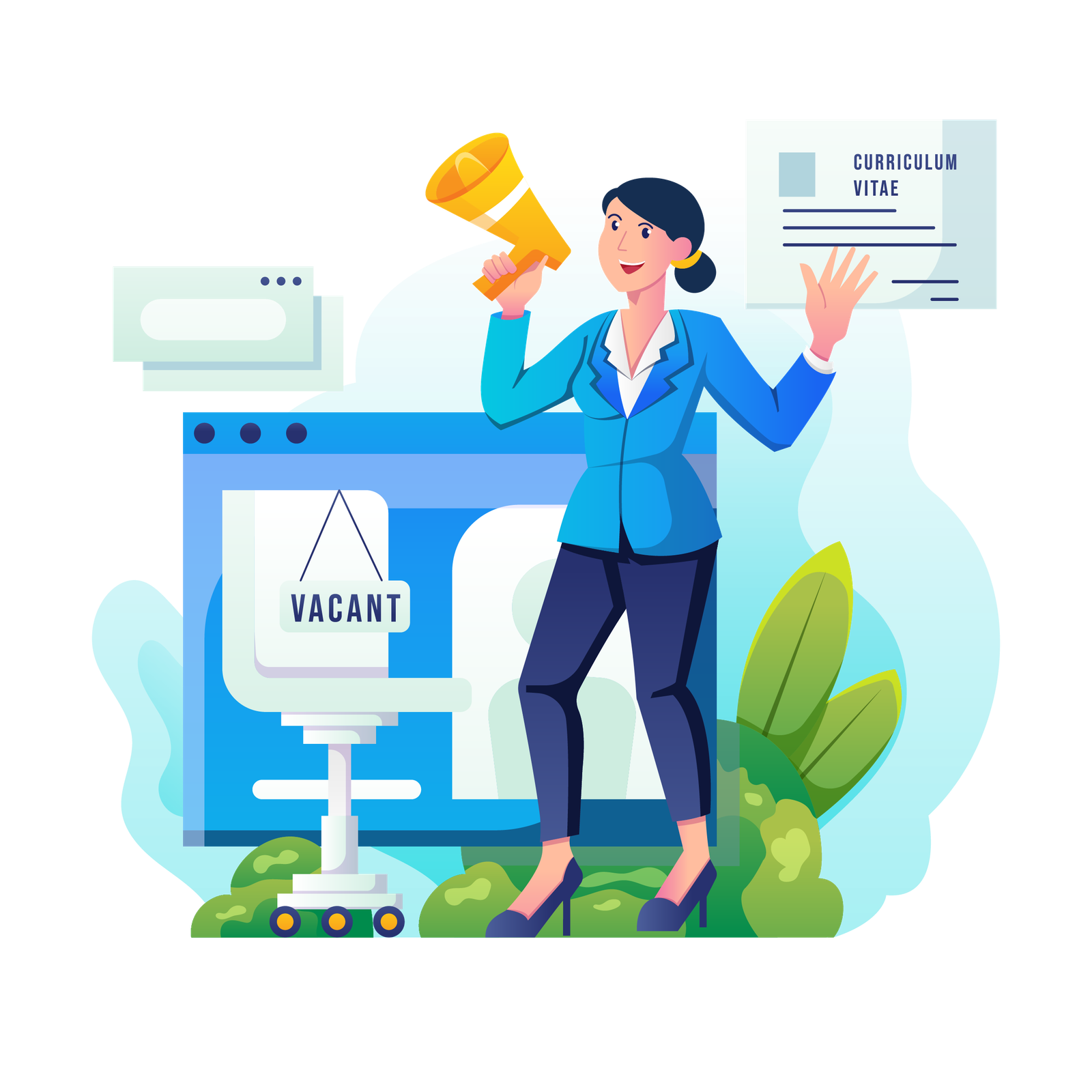 woman shouting with microphone about job vacancy